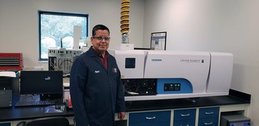 Rafael Vargas, Ph.D. in his Birla Carbon technology lab with a HORIBA Ultima Expert ICP-OES